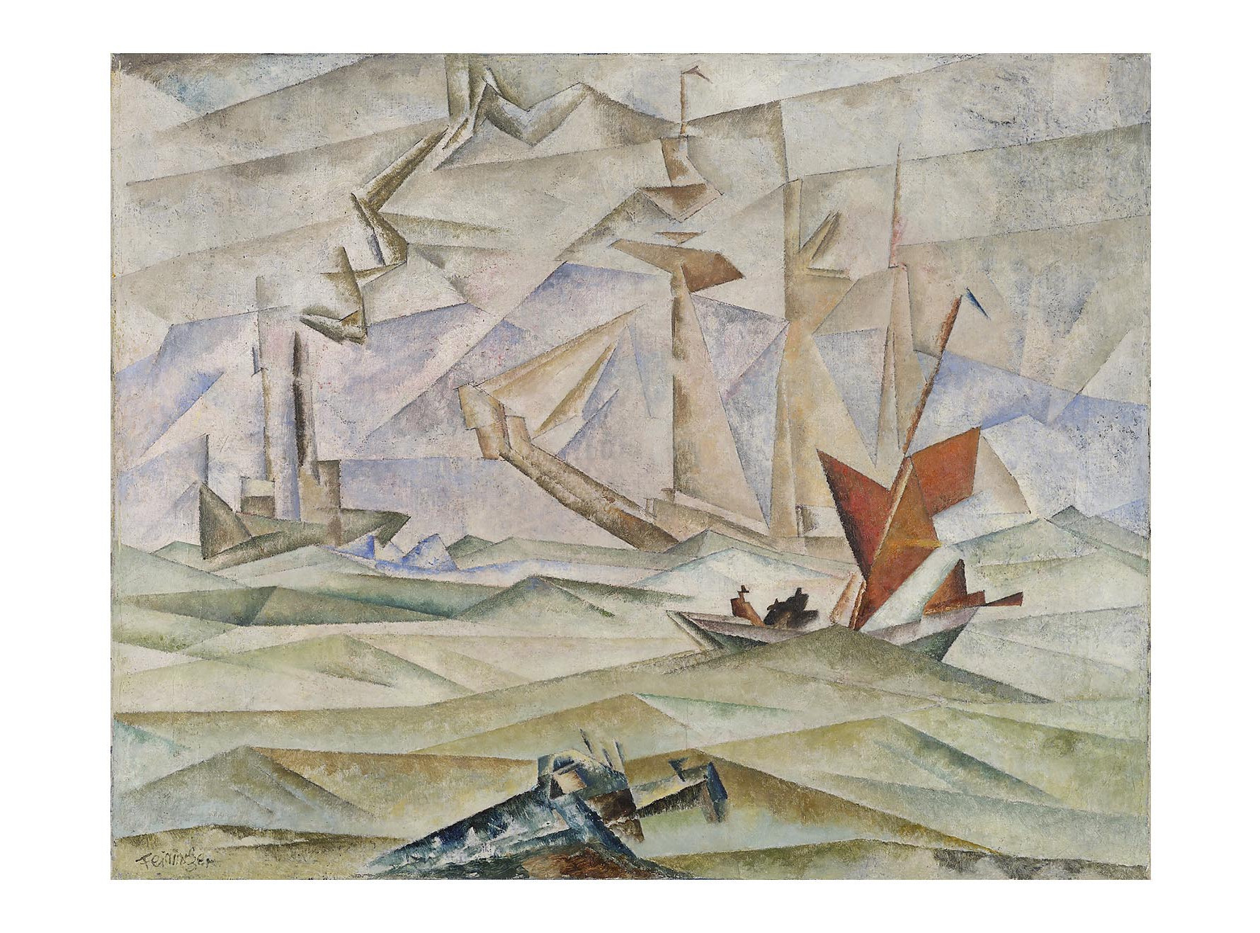 Die Abbildung zeigt das Gemälde "Marine", das der Künstler Lyonel Feininger im Jahr 1919 schuf. Es wurde vom Germanischen Nationalmuseum im Jahr 2022 mit Unterstützung einer anonymen Stiftung erworben. Das Copyright liegt bei der VG Bildkunst Bonn.