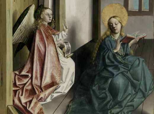 Die Abbildung zeigt das Gemälde Die Verkündigung an Maria, geschaffen von Konrad Witz um die Jahre 1437/40. Die Fotoaufnahme stammt von Georg Janßen.